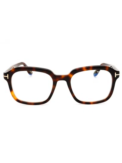 Tom Ford Ft6060-f-b Eyeglasses In 053 - Blonde Havana/clear/blue-light Block Lens