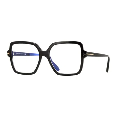 Tom Ford Ft6063-b 001 Shiny Black/clear Blue Light Block 56mm In Orange