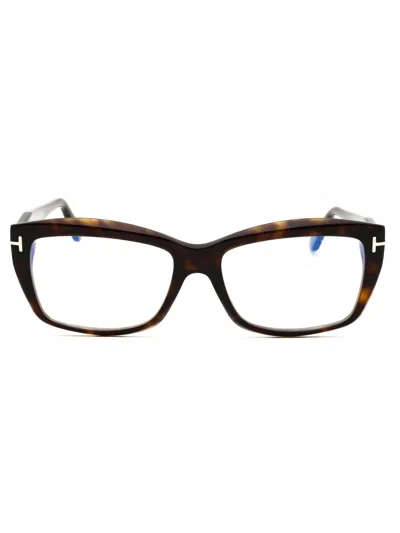 Tom Ford Ft6065-b Eyeglasses In Dark Havana/clear/blue-light Block Lens