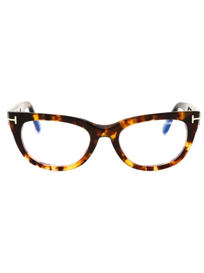 Tom Ford Ft6066-b Eyeglasses In Coloured Havana/clear/blue-light Block Lens