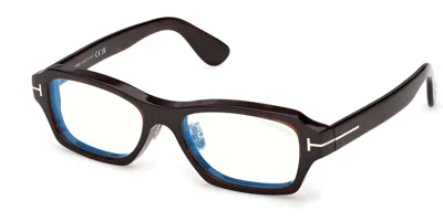 Tom Ford Ft6113-d-b Asian Fit 052 Blue-light Block Men's Glasses Tortoiseshell Size 56 - Free Lenses - Blue L In Brown