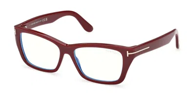 Tom Ford Ft6132-b 069 Blue-light Block Women's Glasses Burgundy Size 54 - Free Lenses - Blue Light Block Avai In Red