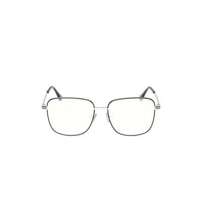 Tom Ford Ft6136-b Square-shaped Silver-toned Eyeglasses In Black