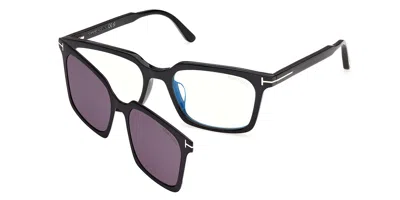 Tom Ford Ft6153-d-b Asian Fit With Clip-on 001 Blue-light Block Men's Glasses Black Size 57 - Free Lenses - B In Gray