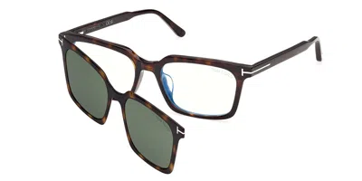 Tom Ford Ft6153-d-b Asian Fit With Clip-on 052 Blue-light Block Men's Glasses Tortoiseshell Size 57 - Free Le In Brown
