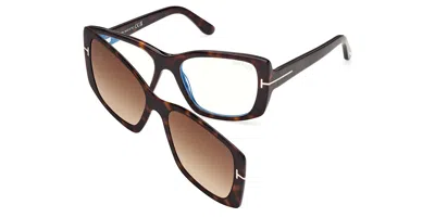Tom Ford Ft6176-b With Clip-on 052 Blue-light Block Women's Glasses Tortoiseshell Size 53 - Free Lenses - Blu In Brown