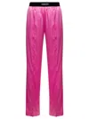 Tom Ford Fuchsia Satin Pants With Logo On Waistband In Stretch Silk Woman In Purple