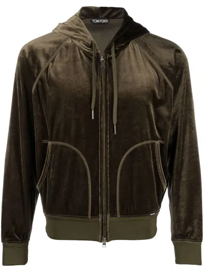 Tom Ford Full-zip Hooded Jacket In 褐色