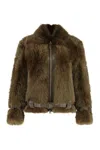 Tom Ford Women Brown Jacket With Adjustable Belt On The Waist In Fur Woman In Green