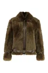 Tom Ford Women Brown Jacket With Adjustable Belt On The Waist In Fur Woman In Green