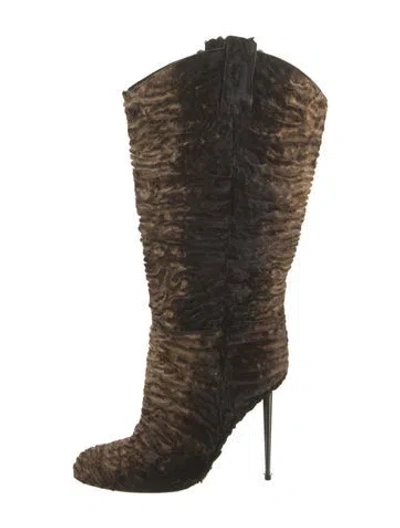 Pre-owned Tom Ford Fur Printed Boots In Brown