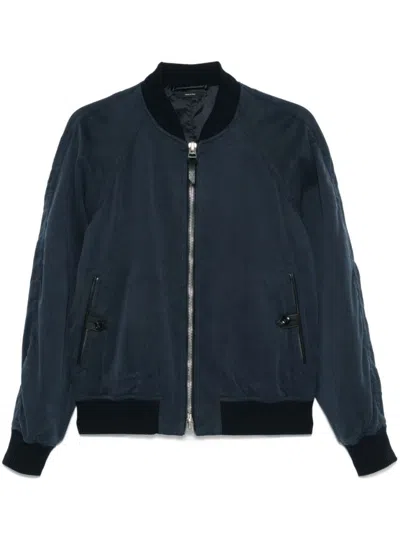 Tom Ford Olive Green Lyocell Bomber Jacket In Blue