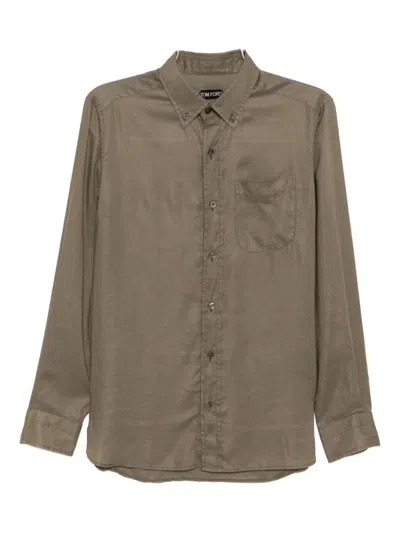 Tom Ford Gabardine Slim-fit Shirt In Brown
