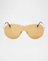 Tom Ford Gaia Metal Aviator Sunglasses In Shiny Yellow Goldclassic Havanabrown Lenses