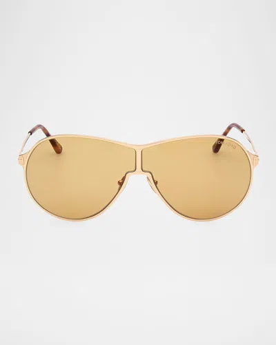 Tom Ford Gaia Metal Aviator Sunglasses In Shiny Yellow Goldclassic Havanabrown Lenses