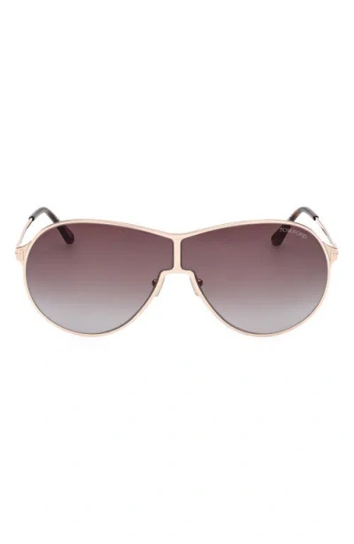 Tom Ford Gais 71mm Oversize Mirrored Pilot Sunglasses In Rose Gold Dark Havana/t Logo
