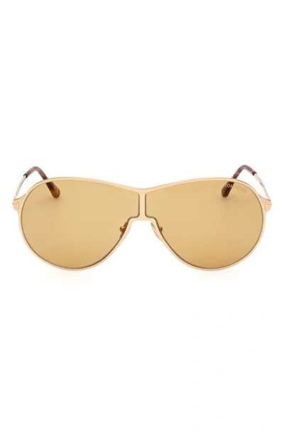 Tom Ford Gais 71mm Oversize Mirrored Pilot Sunglasses In Yellow Gold Classic Havana