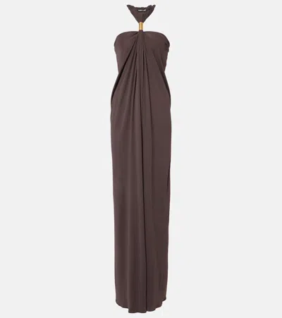 Tom Ford Gathered Jersey Gown In Brown