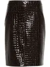 Tom Ford Glossy Croc Print Leather Mini Skirt In Brown