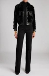 Tom Ford Genuine Shearling & Leather Crop Jacket In Lb999 Black