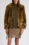 Tom Ford Women Brown Jacket With Adjustable Belt On The Waist In Fur Woman In Green