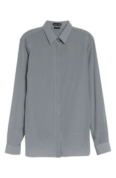Tom Ford Geo Print Silk Crepe Button-up Shirt In Gray