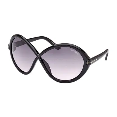 Tom Ford Geometric Full Rim, With A Shiny Black Frame And Gradient Smoke Lens.