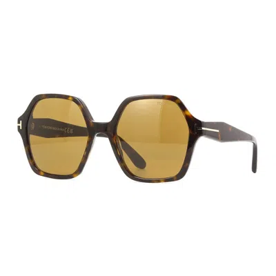 Tom Ford Geometric Full Rim, With A Shiny Black Frame And Smoke Blue Lens. In Brown