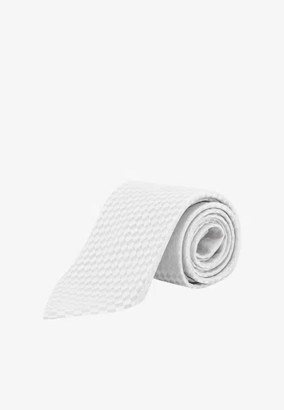 Tom Ford Geometric Pattern Silk Tie In Silver