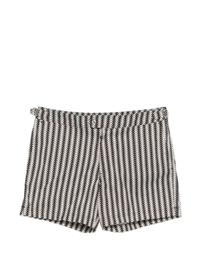 Tom Ford Geometric Print Micro Compact Popeline Wr Swim Shorts In Black
