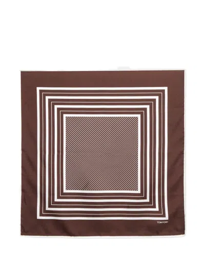 Pre-owned Tom Ford Geometric-print Pocket Square In Brown