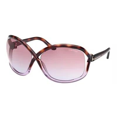 Tom Ford Geometric Semi Rim, With A Dark Havana/pink Frame And Violet Gradient Mirror Lens.