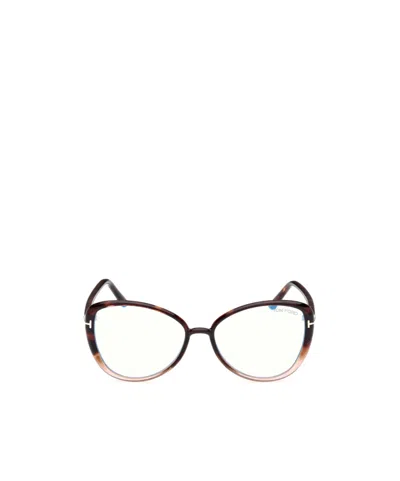 Tom Ford Geometrically Framed Flat Mirror In Vintage Rose Havana To Pink