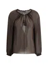 Tom Ford Georgette Blouse Tasseled Applique In Dark Brown