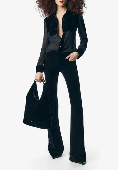 Tom Ford Georgette Shirt With Velvet Insert In Black