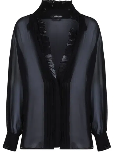 Tom Ford Georgette Silk Blouse In Black