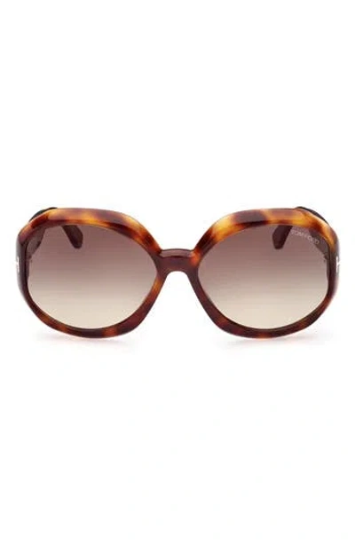 Tom Ford Georgia-02 62mm Gradient Oversize Round Sunglasses In Dark Havana/gradient Smoke