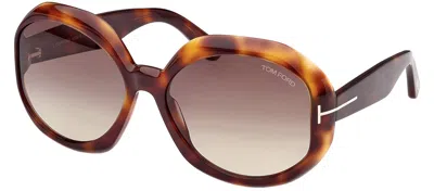Tom Ford Georgia-02 W Ft1011 52b Oval Sunglasses In Brown