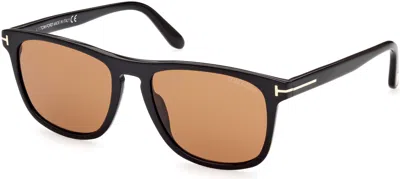 Pre-owned Tom Ford Gerard-02 Ft 0930 01e Shiny Black / Brown Lenses 56mm