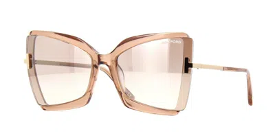 Pre-owned Tom Ford Gia Ft 0766 Transparent Beige/light Beige Mirrored (57g) Sunglasses In Brown