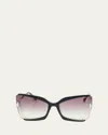 Tom Ford Gia Semi-rimmed Acetate Butterfly Sunglasses In Black