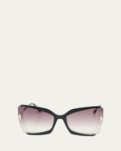 Tom Ford Gia Semi-rimmed Acetate Butterfly Sunglasses In Black
