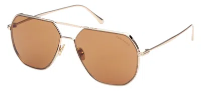 Pre-owned Tom Ford Gilles-02 Ft 0852 Shiny Rose Gold/brown (28e) Sunglasses