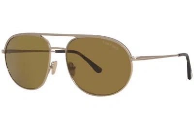 Pre-owned Tom Ford Gio Tf772 29e Sunglasses Men's Rose Gold-tortoise/brown Lens Pilot 59mm In Gray