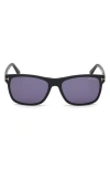 Tom Ford Giulio 57mm Geometric Sunglasses In Matte Black/ Blue Smoke