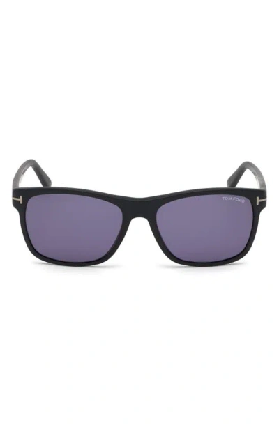Tom Ford Giulio 57mm Geometric Sunglasses In Matte Black/ Blue Smoke