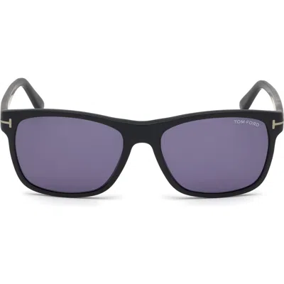 Tom Ford Giulio 57mm Geometric Sunglasses In Matte Black/blue Smoke