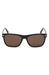 Tom Ford Giulio 57mm Geometric Sunglasses In Shiny Black / Brown