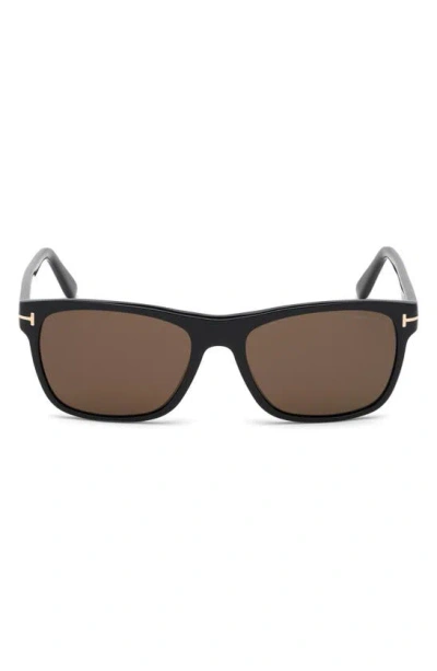 Tom Ford Giulio 57mm Geometric Sunglasses In Shiny Black / Brown