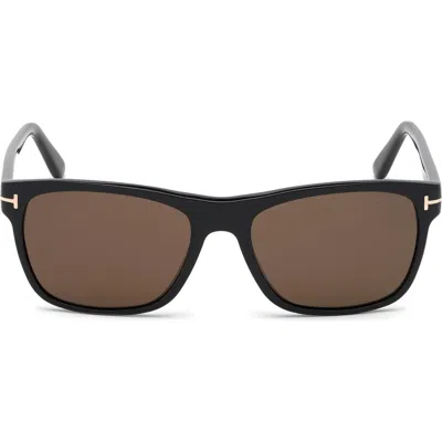 Tom Ford Giulio 57mm Geometric Sunglasses In Shiny Black/brown